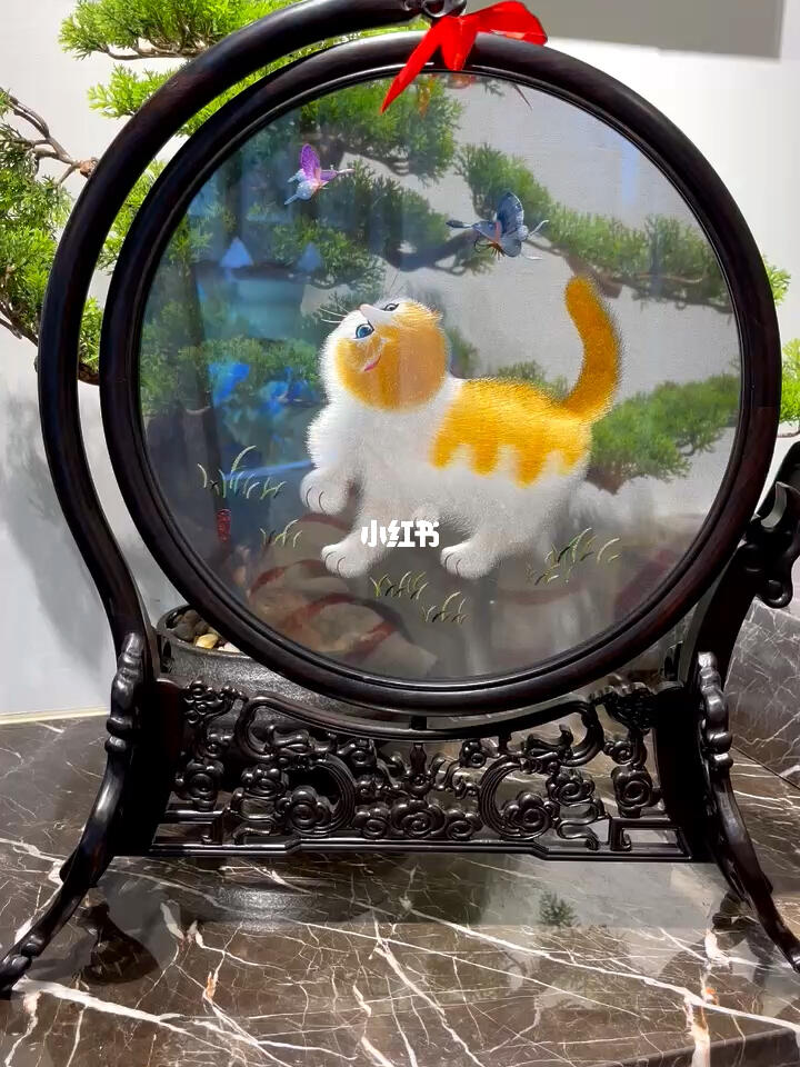 苏绣双面绣屏风与猫的独特魅力
