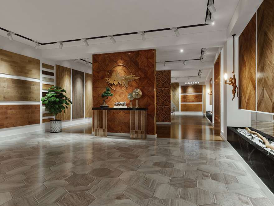 复合地板店面效果图，打造现代家居美学的艺术展示空间