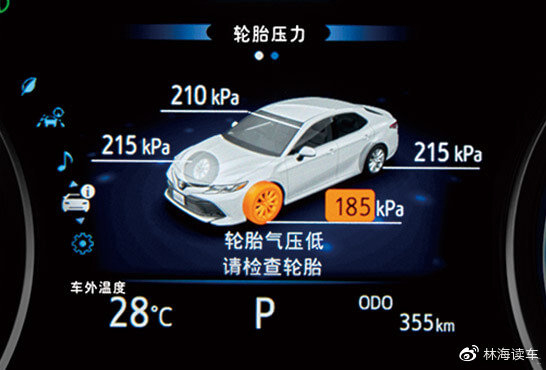 仪表盘显示轮胎气压，汽车安全与性能的关键指标